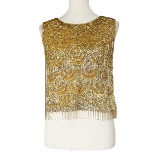 Rising Womens Vintage Gold Fully Sequin Embellished Cocktail Top Size 36‎